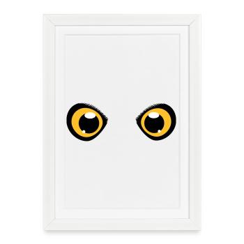 deux yeux brillants d'un hibou - Affiche encadrée (27 × 37 cm) - blanc - Devant