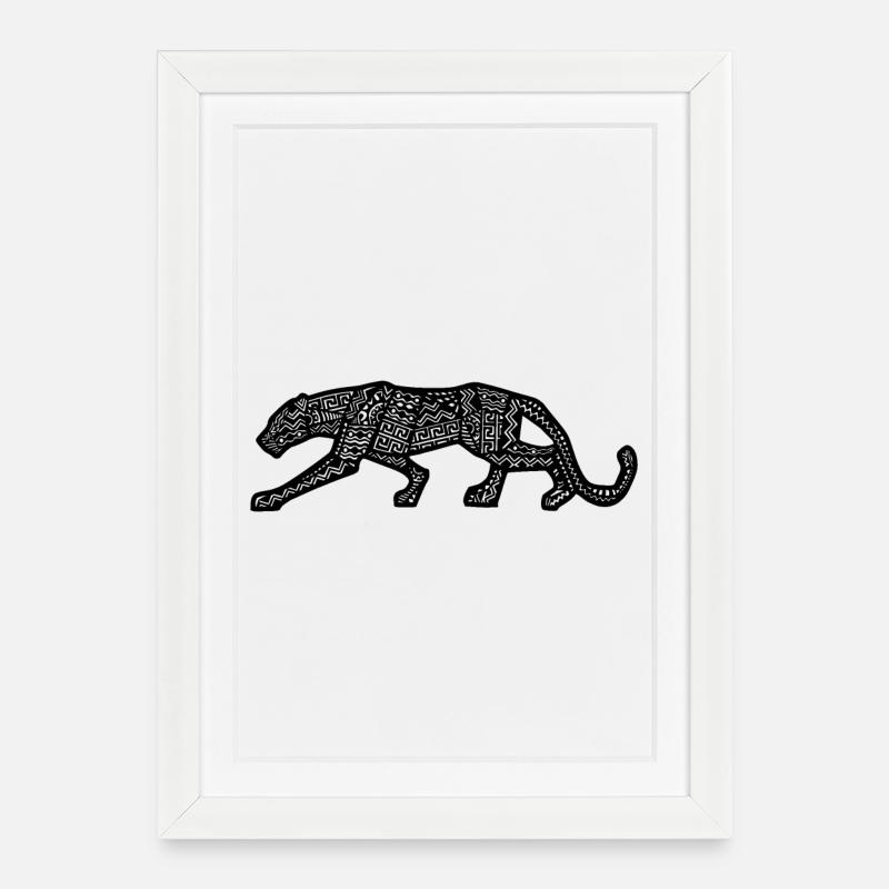 panthère design inca - Affiche encadrée (27 × 37 cm) - blanc