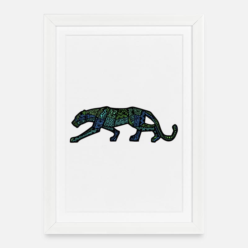 panthère design inca - Affiche encadrée (27 × 37 cm) - blanc