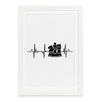 ECG de la ligne de cœur des échecs - Affiche encadrée (27 × 37 cm) - blanc - Devant