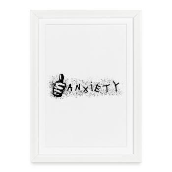L’anxiété lève le pouce ironique Conception de la santé mentale - Affiche encadrée (27 × 37 cm) - blanc - Devant
