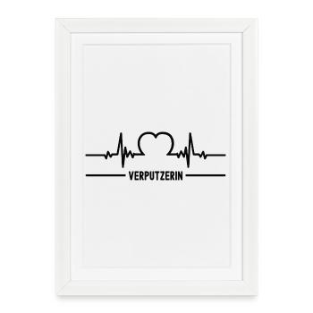 Heartbeat plasterer Heart ECG plasterer women - Framed poster (27 × 37 cm) - white - Front