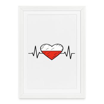 Polen Flagge Heartbeat Line Polish Pride Design - Gerahmtes Poster (27 × 37 cm) - Weiß - Vorne