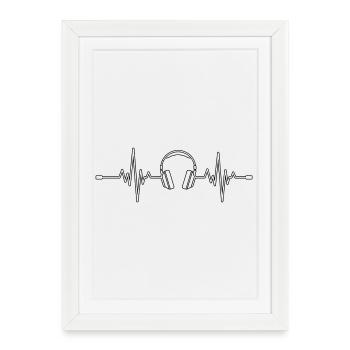 Heartbeat & Headphones - Headphones Heartbeat - Framed poster (27 × 37 cm) - white - Front