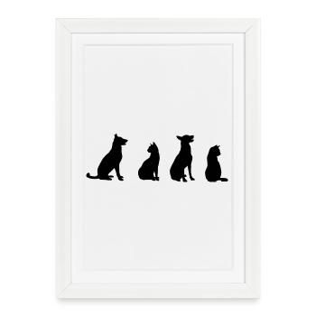 Chats et chiens - Affiche encadrée (27 × 37 cm) - blanc - Devant