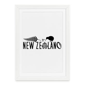 Nouvelle-Zélande Kiwi Voile Rugby Maori - Affiche encadrée (27 × 37 cm) - blanc - Devant