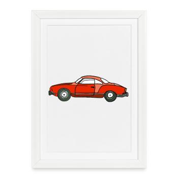 Roter Oldtimer Seitenansicht - Gerahmtes Poster (27 × 37 cm) - Weiß - Vorne