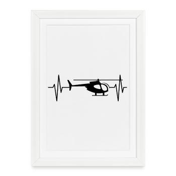 Heli Helicopter Pulse Symbol Heartbeat Pulse ECG - Affiche encadrée (27 × 37 cm) - blanc - Devant