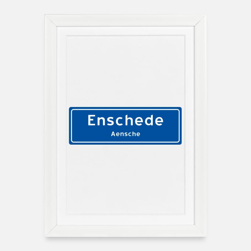 Panneau du nom de la ville d’Enschede - Affiche encadrée (27 × 37 cm) - blanc