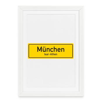 Panneau de nom de lieu de Munich Allemagne - Affiche encadrée (27 × 37 cm) - blanc - Devant
