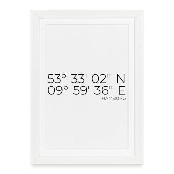 Koordinaten Hamburg - Gerahmtes Poster (27 × 37 cm) - Weiß - Vorne