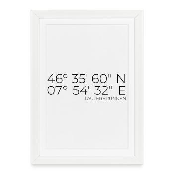 Coordonnées Lauterbrunnen, Suisse - Affiche encadrée (27 × 37 cm) - blanc - Devant
