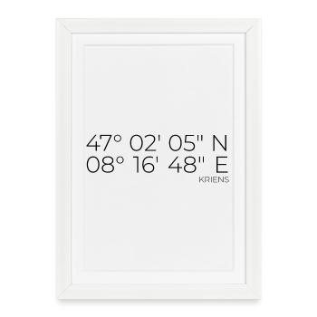 Coordonnées Kriens, Lucerne, Suisse - Affiche encadrée (27 × 37 cm) - blanc - Devant