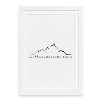 my heart slogs fia dBerg - Le cœur bat pour la montagne - Affiche encadrée (27 × 37 cm) - blanc - Devant
