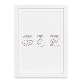 Schere Stein Papier Spiel Handspiel Silhouette - Gerahmtes Poster (27 × 37 cm) - Weiß - Vorne