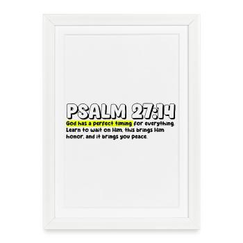 Psalm 27:14 | Bibelzitat - Gerahmtes Poster (27 × 37 cm) - Weiß - Vorne
