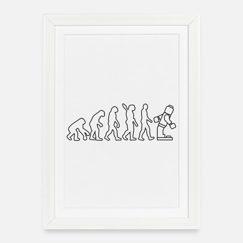 Klemmbaustein Evolution Menschheit Noppenbaustein - Gerahmtes Poster (27 × 37 cm) - Weiß