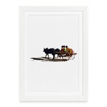 Carrosse africain à âne et passagers - Affiche encadrée (27 × 37 cm) - blanc - Devant