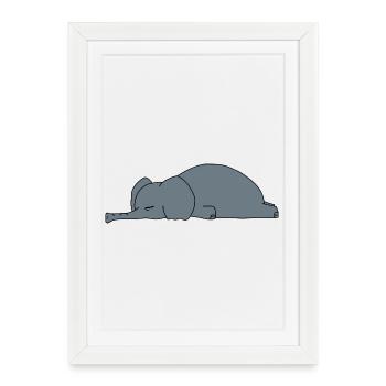 Lazy Elephant Nap Funny Sleepy Animal - Framed poster (27 × 37 cm) - white - Front