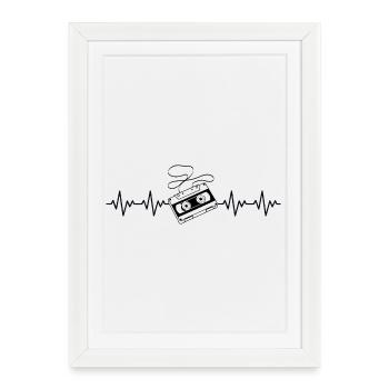Kassette Retro EKG Herzschlag - Gerahmtes Poster (27 × 37 cm) - Weiß - Vorne