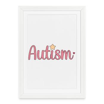 Autisme Rose avec Étoile - Affiche encadrée (27 × 37 cm) - blanc - Devant