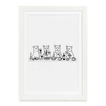 Dining Alpacas Line Art - Framed poster (27 × 37 cm) - white - Front