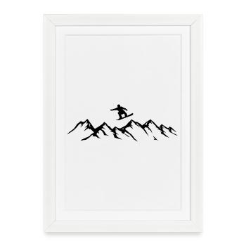 Snowboarder Mountains Snowboard - Affiche encadrée (27 × 37 cm) - blanc - Devant