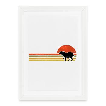 Retro Capybara Sunset Silhouette - Framed poster (27 × 37 cm) - white - Front