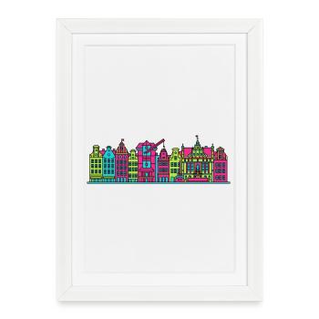 Art de la fontaine de Neptune de la Skyline de la ville de Gdansk - Affiche encadrée (27 × 37 cm) - blanc - Devant
