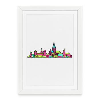 Silhouette de la ville de Lublin Porte de Cracovie Art moderne - Affiche encadrée (27 × 37 cm) - blanc - Devant