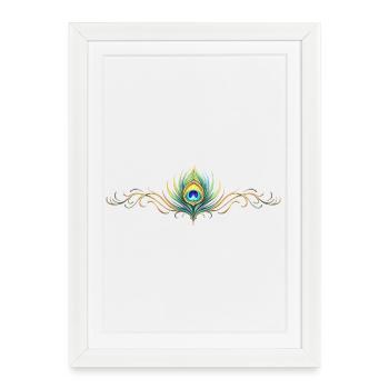 Ornement en plume de paon Bohème symétrique - Affiche encadrée (27 × 37 cm) - blanc - Devant