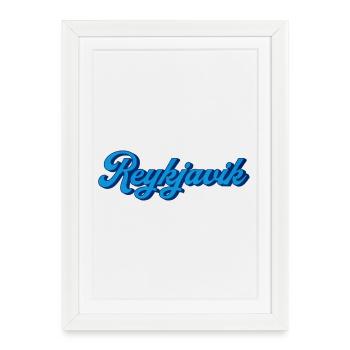 Reykjavik Blue Script Logo - Affiche encadrée (27 × 37 cm) - blanc - Devant