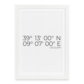 Coordonnées : Calgliari, Sardaigne, Italie - Affiche encadrée (27 × 37 cm) - blanc - Devant