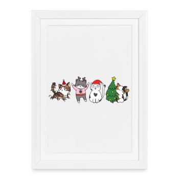 Katze in Weihnachten - Gerahmtes Poster (27 × 37 cm) - Weiß - Vorne