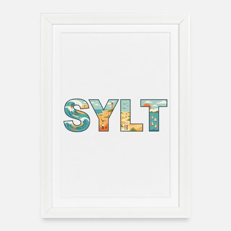 SYLT – Inselleben im Buchstaben-Design - Gerahmtes Poster (27 × 37 cm) - Weiß