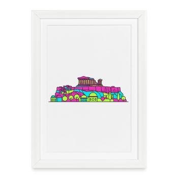 Silhouette de l’Acropole d’Athènes Art du Parthénon - Affiche encadrée (27 × 37 cm) - blanc - Devant