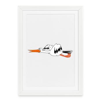 Cigogne en plein vol pour bébé - Affiche encadrée (27 × 37 cm) - blanc - Devant