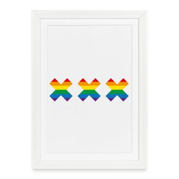Gay Pride Amsterdam drapeau arc-en-ciel Andreaskruis - Affiche encadrée (27 × 37 cm) - blanc - Devant