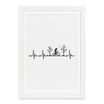 Bicycle heartbeat with female cyclist in nature - Framed poster (27 × 37 cm) - white - Front