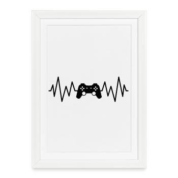 manette de jeux video gamer, geek rythme cardiaque - Affiche encadrée (27 × 37 cm) - blanc - Devant