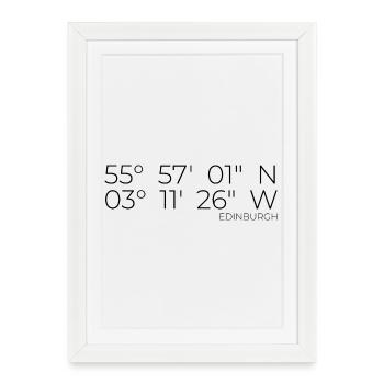 Coordonnées : Édimbourg, Écosse - Affiche encadrée (27 × 37 cm) - blanc - Devant