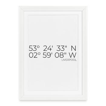 Coordonnées : Liverpool, Angleterre - Affiche encadrée (27 × 37 cm) - blanc - Devant