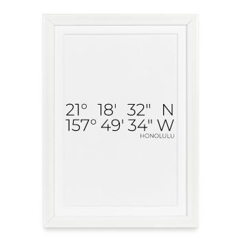 Coordonnées : Honolulu, Oahu, Hawaï - Affiche encadrée (27 × 37 cm) - blanc - Devant