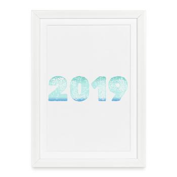 2019 with artistic watercolor design - Framed poster (27 × 37 cm) - white - Front