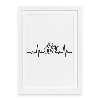 Boombox Radio Ghetto Blaster Musique Rythme Cœur - Affiche encadrée (27 × 37 cm) - blanc - Devant
