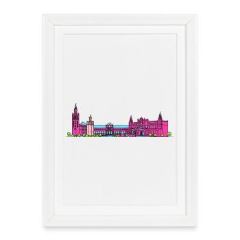 Skyline Plaza de España de la ville de Séville - Affiche encadrée (27 × 37 cm) - blanc - Devant