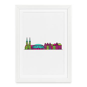 Skyline de la cathédrale de la ville de Wroclaw Art moderne en ligne - Affiche encadrée (27 × 37 cm) - blanc - Devant