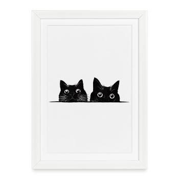 Two peeking cats black - Framed poster (27 × 37 cm) - white - Front