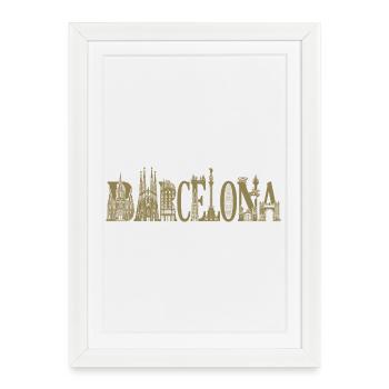Barcelona Silhouette Attractions Holidays - Framed poster (27 × 37 cm) - white - Front