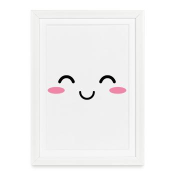 Visage kawaii heureux - Affiche encadrée (27 × 37 cm) - blanc - Devant